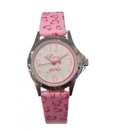 Ravel Analogue Girls White Dial Red Heart Print Design Strap Watch R1514.12