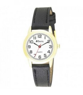 Watch Classic Leather Strap Black/Gold Elegant Design Women's Timepiece