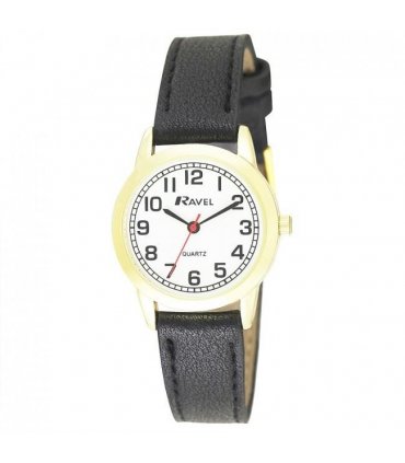 Watch Classic Leather Strap Black/Gold Elegant Design Women's Timepiece