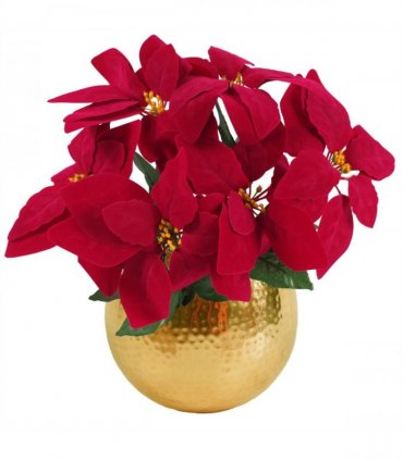 Artificial Christmas Xmas Red Poinsettia 40cm Gold Curved  Metal Planter