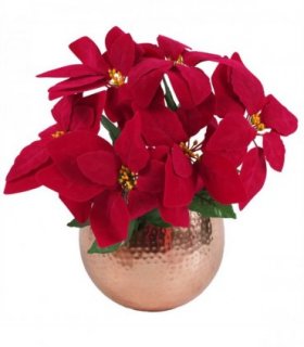 Artificial Christmas Xmas Red Poinsettia 40cm Copper Hammered Metal Planter