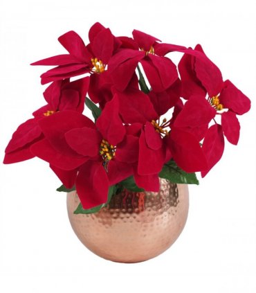 Artificial Christmas Xmas Red Poinsettia 40cm Copper Curved Metal Planter