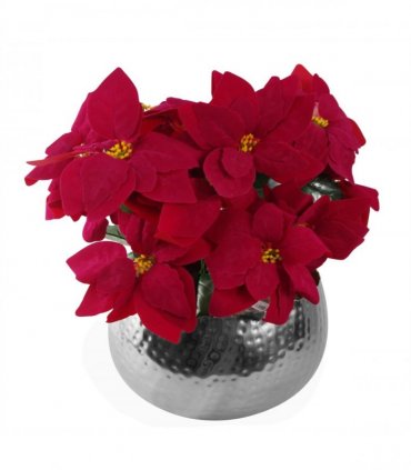 Artificial Christmas Xmas Poinsettias Silver Large Metal Planter