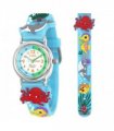 Children Girls 3D Cartoon Time Teacher Watch Blue Sea Life PVC Strap 27mm