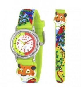 Children Time Teacher Watch Lime Green Jungle 27mm PVC Strap Summer Tweets