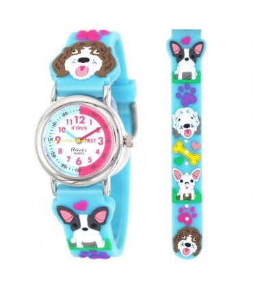 Children Girls 3D Cartoon Time Teacher Watch Blue Frenchie & Cockapoo 27mm