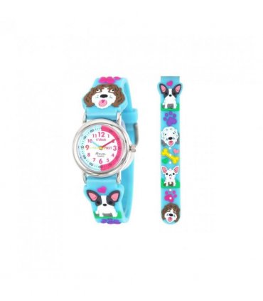 Children Girls 3D Cartoon Time Teacher Watch Blue Frenchie & Cockapoo 27mm