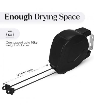 Washing Line Retractable Black Metal Double Cloth Lines Peg Bag Indoor Outdoor