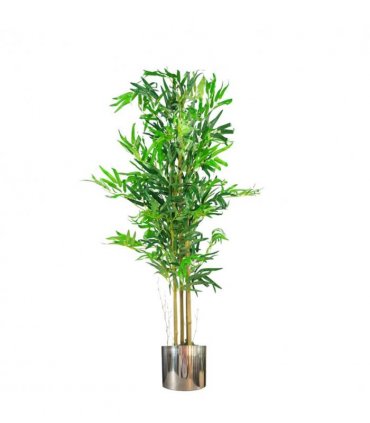 Artificial Bamboo Plants 120cm (4ft) Green Silver Metal Planter Premium Quality