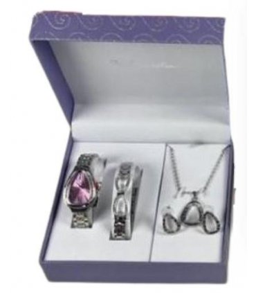 Paul Salatini Ladies Bling Purple Dial Silver Barcelet Watch Gift Sets 2500PU