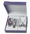 Paul Salatini Ladies Bling Purple Dial Silver Barcelet Watch Gift Sets 2500PU