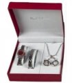 Paul Salatini Ladies Bling Red Dial Silver Barcelet Watch Gift Sets 8085R