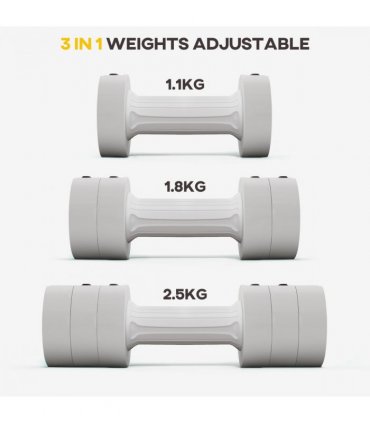Adjustable Dumbbells Set White Plastic and Steel 2.5kg x 2 Compact 7.5 x 26.5cm