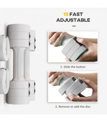 Adjustable Dumbbells Set White Plastic and Steel 2.5kg x 2 Compact 7.5 x 26.5cm