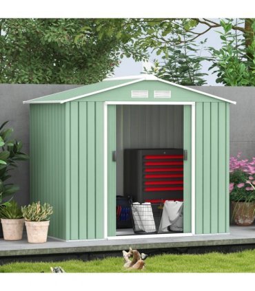 Garden Shed Storage Unit w/ Locking Door Floor Foundation Air Vent Light Green