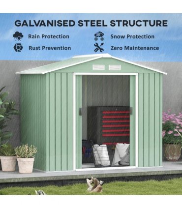 Garden Shed Storage Unit w/ Locking Door Floor Foundation Air Vent Light Green