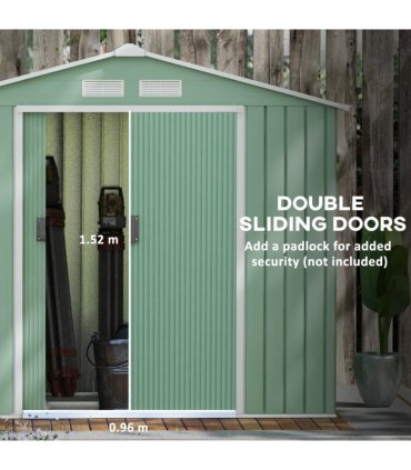 Garden Shed Storage Unit w/ Locking Door Floor Foundation Air Vent Light Green
