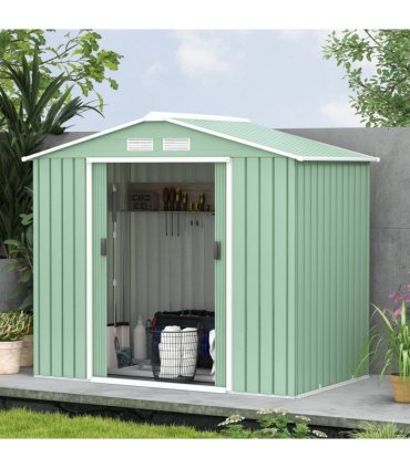 Garden Shed Storage Unit w/ Locking Door Floor Foundation Air Vent Light Green