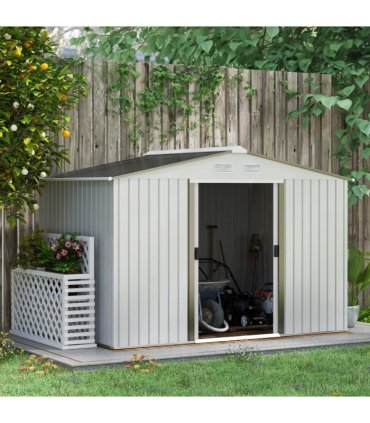 Garden Shed Storage Large Yard Store Sliding Door Metal Roof Tool Box Silver