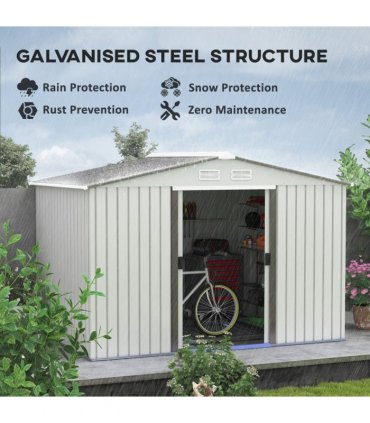 Garden Shed Storage Large Yard Store Sliding Door Metal Roof Tool Box Silver