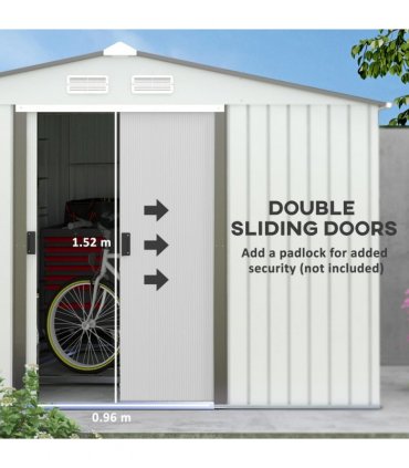 Garden Shed Storage Large Yard Store Sliding Door Metal Roof Tool Box Silver
