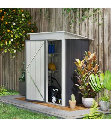 Small Garden Shed, Steel Lean-to Shed for Bike with Adjustable Shelf, Lock, 5x3