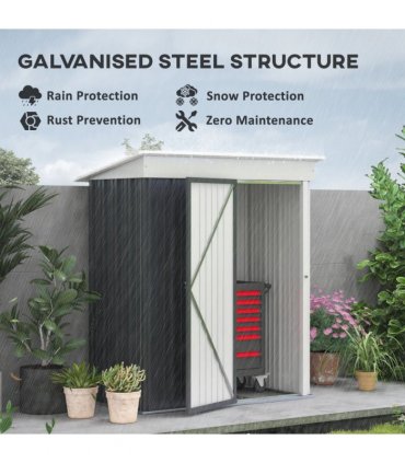Small Garden Shed, Steel Lean-to Shed for Bike with Adjustable Shelf, Lock, 5x3