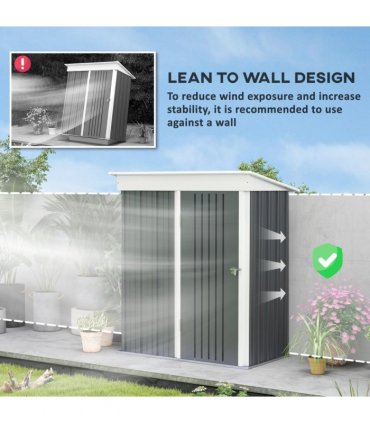 Small Garden Shed, Steel Lean-to Shed for Bike with Adjustable Shelf, Lock, 5x3
