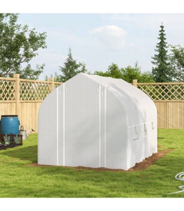 3 x 2m Polytunnel Greenhouse with Roll Up Sidewalls, Mesh Door, Plant Labels