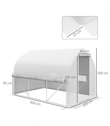 3 x 2m Polytunnel Greenhouse with Roll Up Sidewalls, Mesh Door, Plant Labels