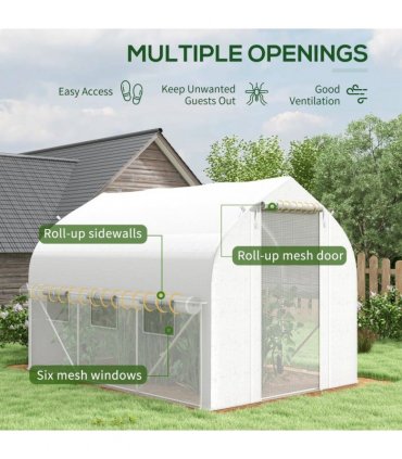 3 x 2m Polytunnel Greenhouse with Roll Up Sidewalls, Mesh Door, Plant Labels
