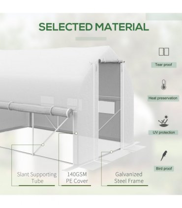 3 x 2m Polytunnel Greenhouse with Roll Up Sidewalls, Mesh Door, Plant Labels
