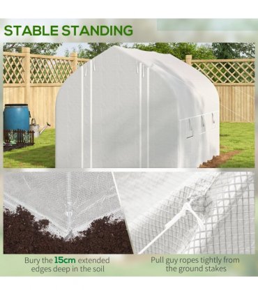 3 x 2m Polytunnel Greenhouse with Roll Up Sidewalls, Mesh Door, Plant Labels
