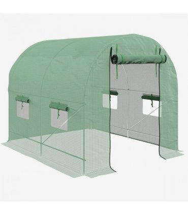 2.5 x 2m Walk-In Polytunnel Greenhouse with Steel Frame Roll Up Door Green