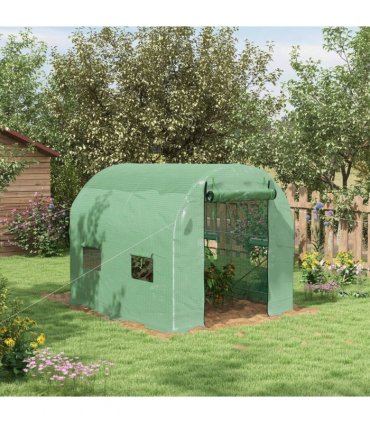 2.5 x 2m Walk-In Polytunnel Greenhouse with Steel Frame Roll Up Door Green