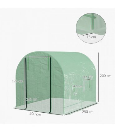 2.5 x 2m Walk-In Polytunnel Greenhouse with Steel Frame Roll Up Door Green