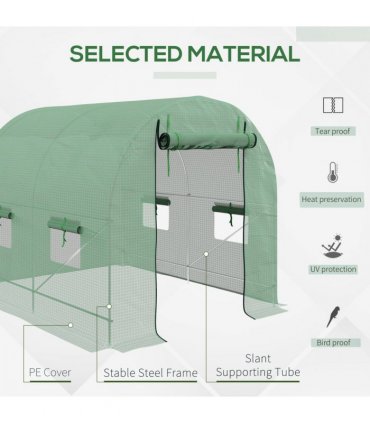 2.5 x 2m Walk-In Polytunnel Greenhouse with Steel Frame Roll Up Door Green
