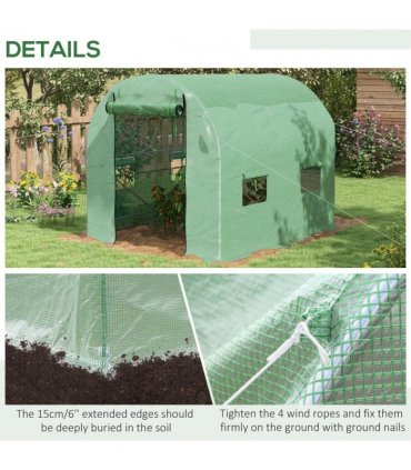 2.5 x 2m Walk-In Polytunnel Greenhouse with Steel Frame Roll Up Door Green
