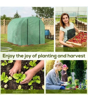2.5 x 2m Walk-In Polytunnel Greenhouse with Steel Frame Roll Up Door Green