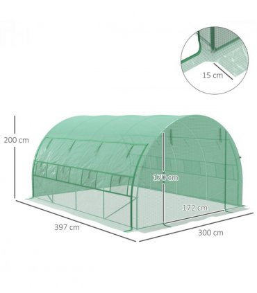 Green Walk-in Tunnel Greenhouse 397L x 302W x 200Hcm Galvanised Steel PE Durable
