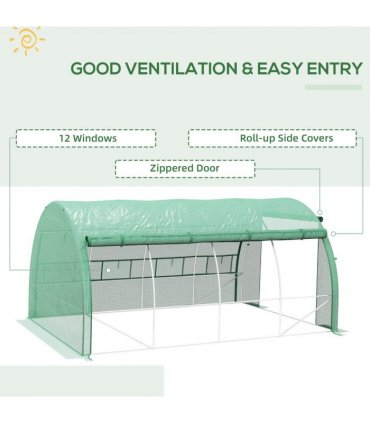 Green Walk-in Tunnel Greenhouse 397L x 302W x 200Hcm Galvanised Steel PE Durable