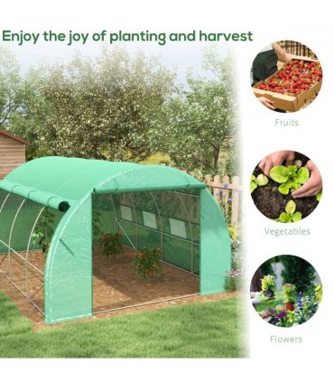 Green Walk-in Tunnel Greenhouse 397L x 302W x 200Hcm Galvanised Steel PE Durable