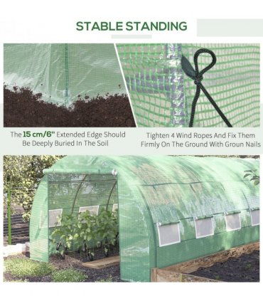 Green Walk-in Tunnel Greenhouse 397L x 302W x 200Hcm Galvanised Steel PE Durable