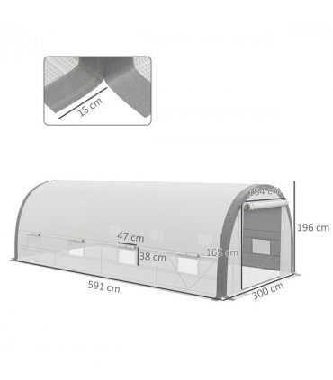 6 x 3(m) Upgraded Polytunnel Greenhouse w/ Mesh Door & Windows, 15 Plant Labels