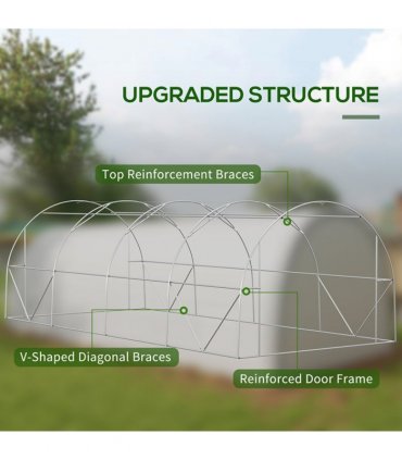 6 x 3(m) Upgraded Polytunnel Greenhouse w/ Mesh Door & Windows, 15 Plant Labels