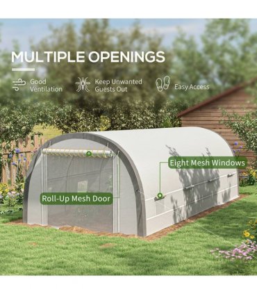 6 x 3(m) Upgraded Polytunnel Greenhouse w/ Mesh Door & Windows, 15 Plant Labels