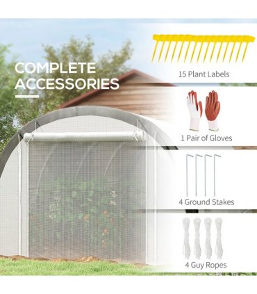 6 x 3(m) Upgraded Polytunnel Greenhouse w/ Mesh Door & Windows, 15 Plant Labels