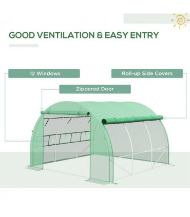 Green Walk-in Tunnel Greenhouse 300L x 304W x 200Hcm Galvanised Steel, PE