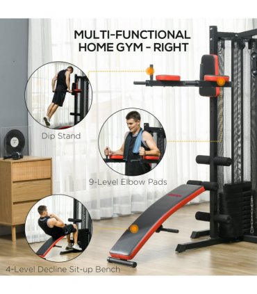 Multi Gym Workout Station with Sit Up Bench, Push Up Stand, Dip Station