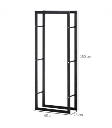 Metal Firewood Log Holder Rack Black 150H x 60W x 25Dcm 100kg Solid Base Stable